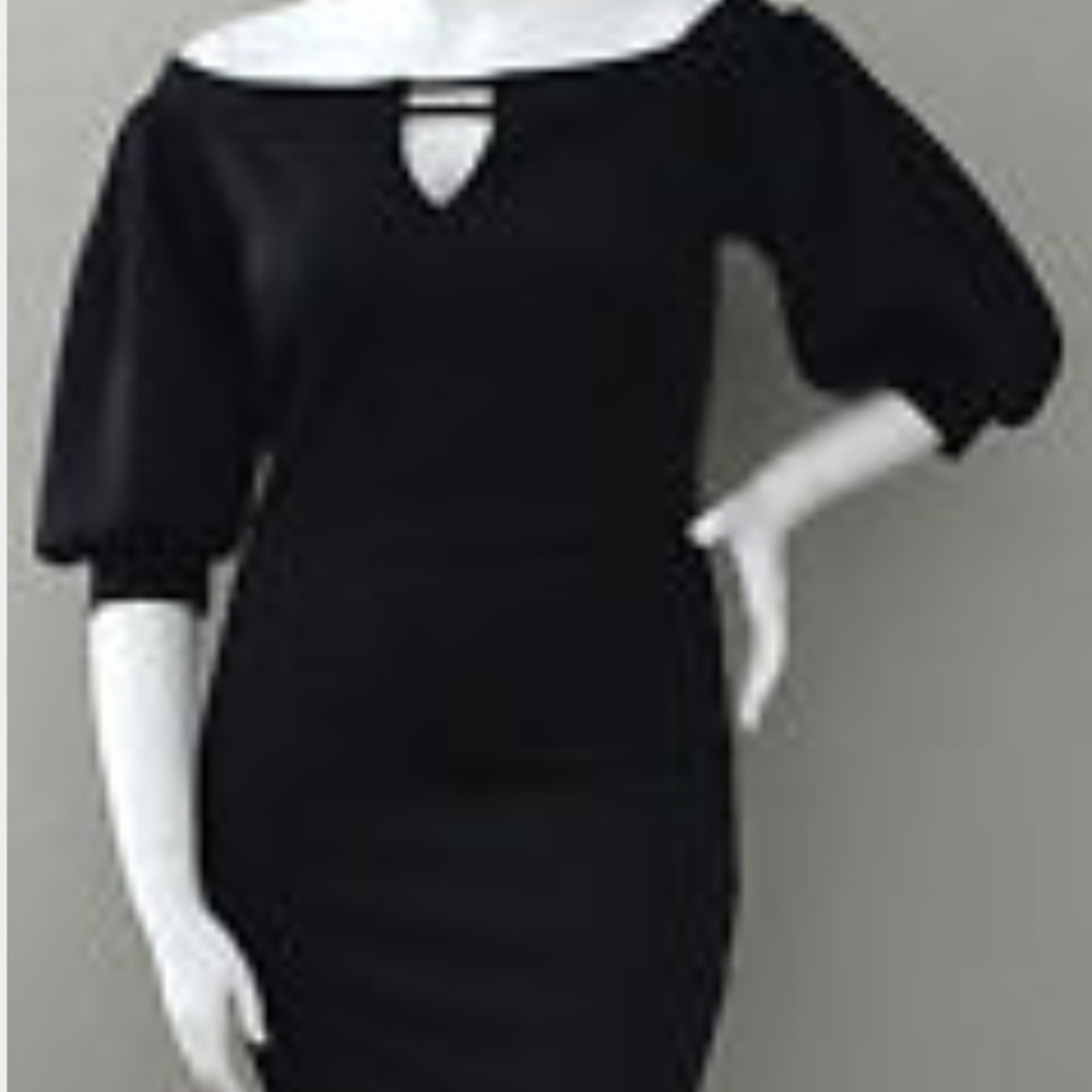 Puffy Sleeve Dress with Strappy V-Neck